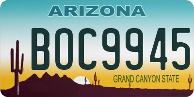 AZ license plate BOC9945