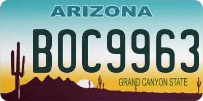 AZ license plate BOC9963