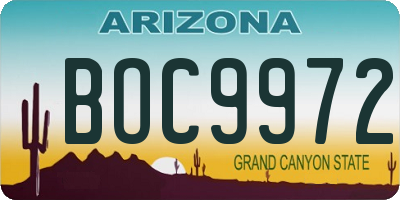 AZ license plate BOC9972