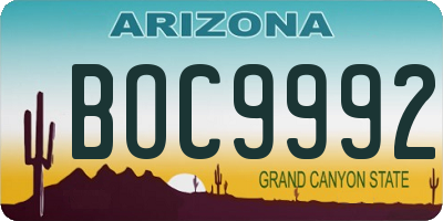 AZ license plate BOC9992