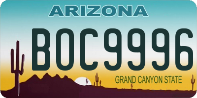 AZ license plate BOC9996