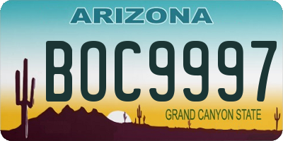 AZ license plate BOC9997
