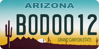 AZ license plate BOD0012