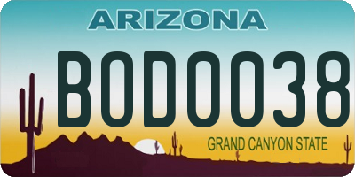 AZ license plate BOD0038