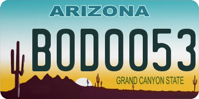 AZ license plate BOD0053