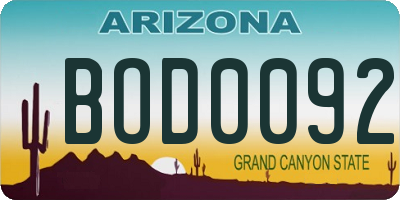 AZ license plate BOD0092