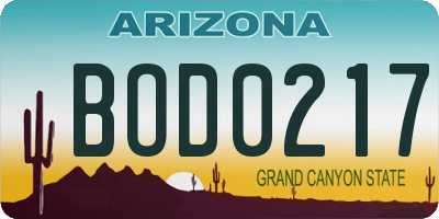 AZ license plate BOD0217