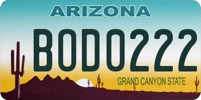 AZ license plate BOD0222