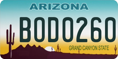AZ license plate BOD0260