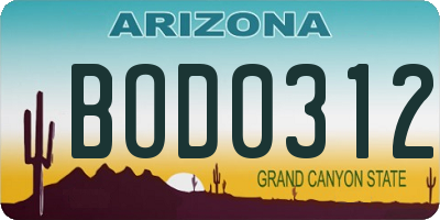 AZ license plate BOD0312