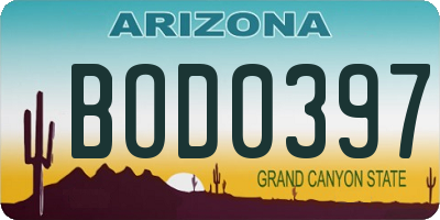 AZ license plate BOD0397