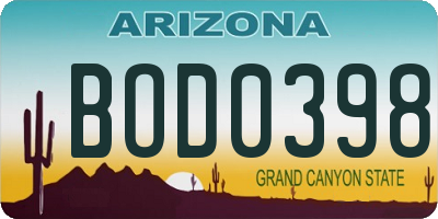 AZ license plate BOD0398