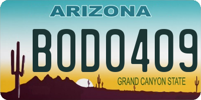 AZ license plate BOD0409