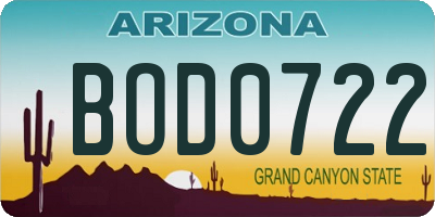 AZ license plate BOD0722