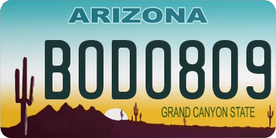 AZ license plate BOD0809