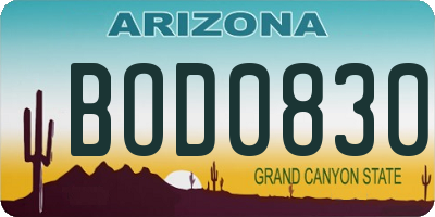 AZ license plate BOD0830