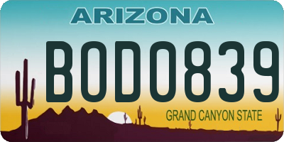 AZ license plate BOD0839
