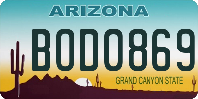 AZ license plate BOD0869
