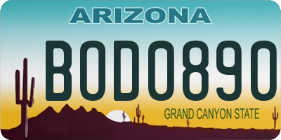 AZ license plate BOD0890