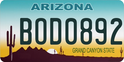 AZ license plate BOD0892
