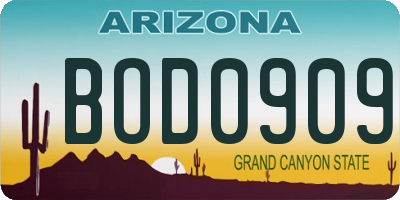 AZ license plate BOD0909
