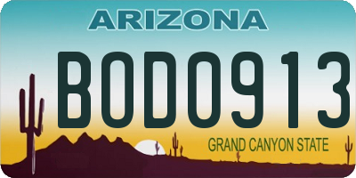 AZ license plate BOD0913