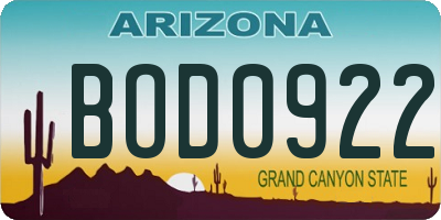 AZ license plate BOD0922