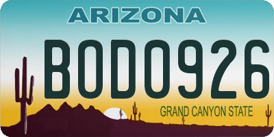 AZ license plate BOD0926