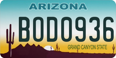 AZ license plate BOD0936