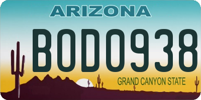 AZ license plate BOD0938