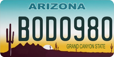AZ license plate BOD0980