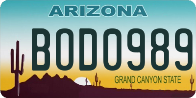 AZ license plate BOD0989