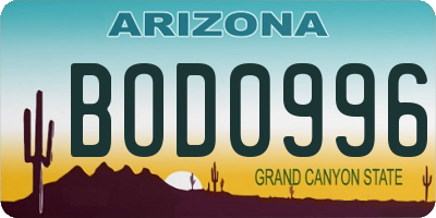 AZ license plate BOD0996