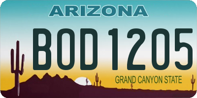 AZ license plate BOD1205