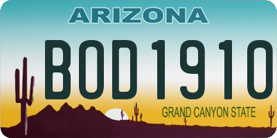 AZ license plate BOD1910