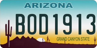 AZ license plate BOD1913