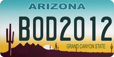 AZ license plate BOD2012