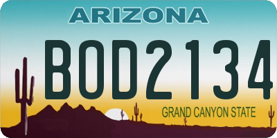 AZ license plate BOD2134