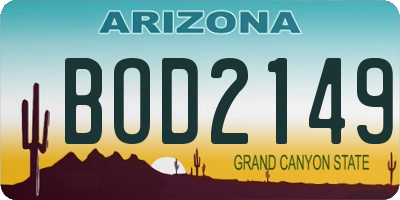 AZ license plate BOD2149