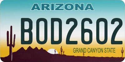 AZ license plate BOD2602