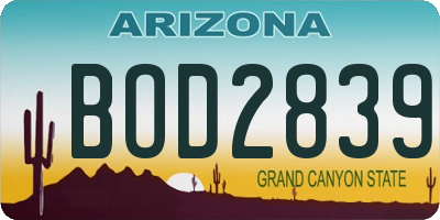 AZ license plate BOD2839