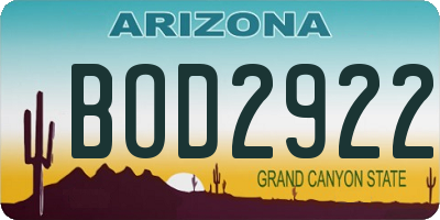AZ license plate BOD2922