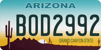 AZ license plate BOD2992