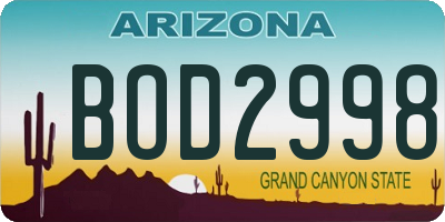 AZ license plate BOD2998