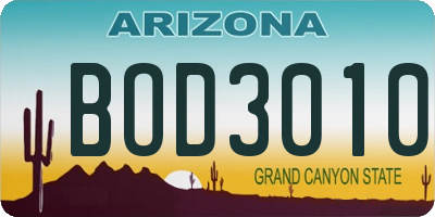 AZ license plate BOD3010