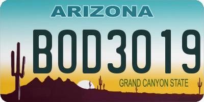 AZ license plate BOD3019
