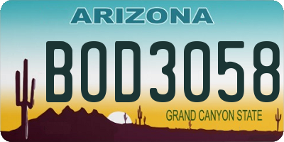 AZ license plate BOD3058