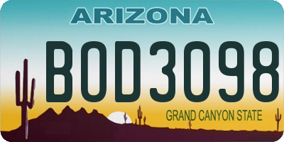 AZ license plate BOD3098