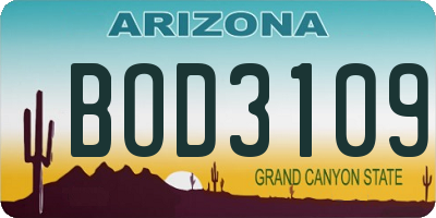 AZ license plate BOD3109