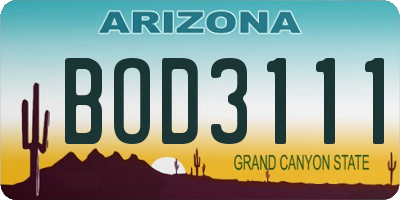 AZ license plate BOD3111